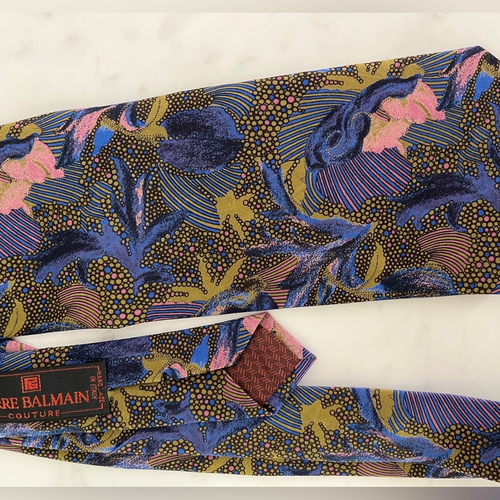 Pierre Balmain Couture Vintage 80s Italian Silk Tie NOS Designer New Old Stock - Picture 9 of 10